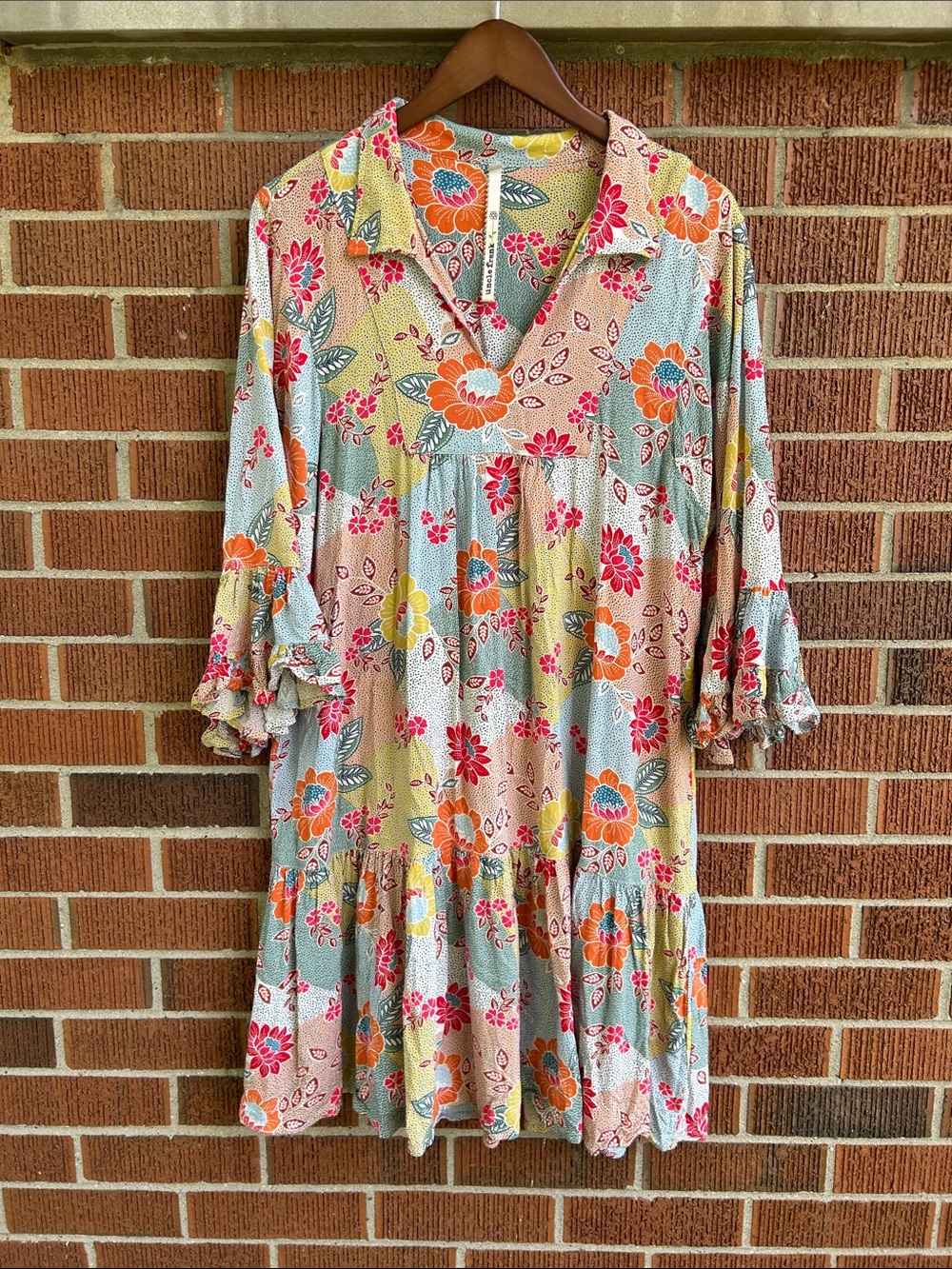 Uncle Frank Multicolor Floral Midi Dress with Ruffled Sleeves